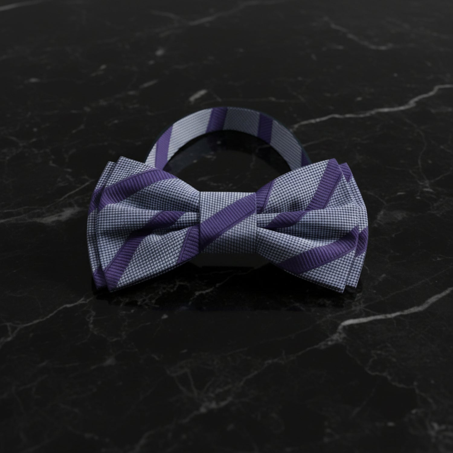 Purple, Steel Stripe Bow Tie Pre Tied