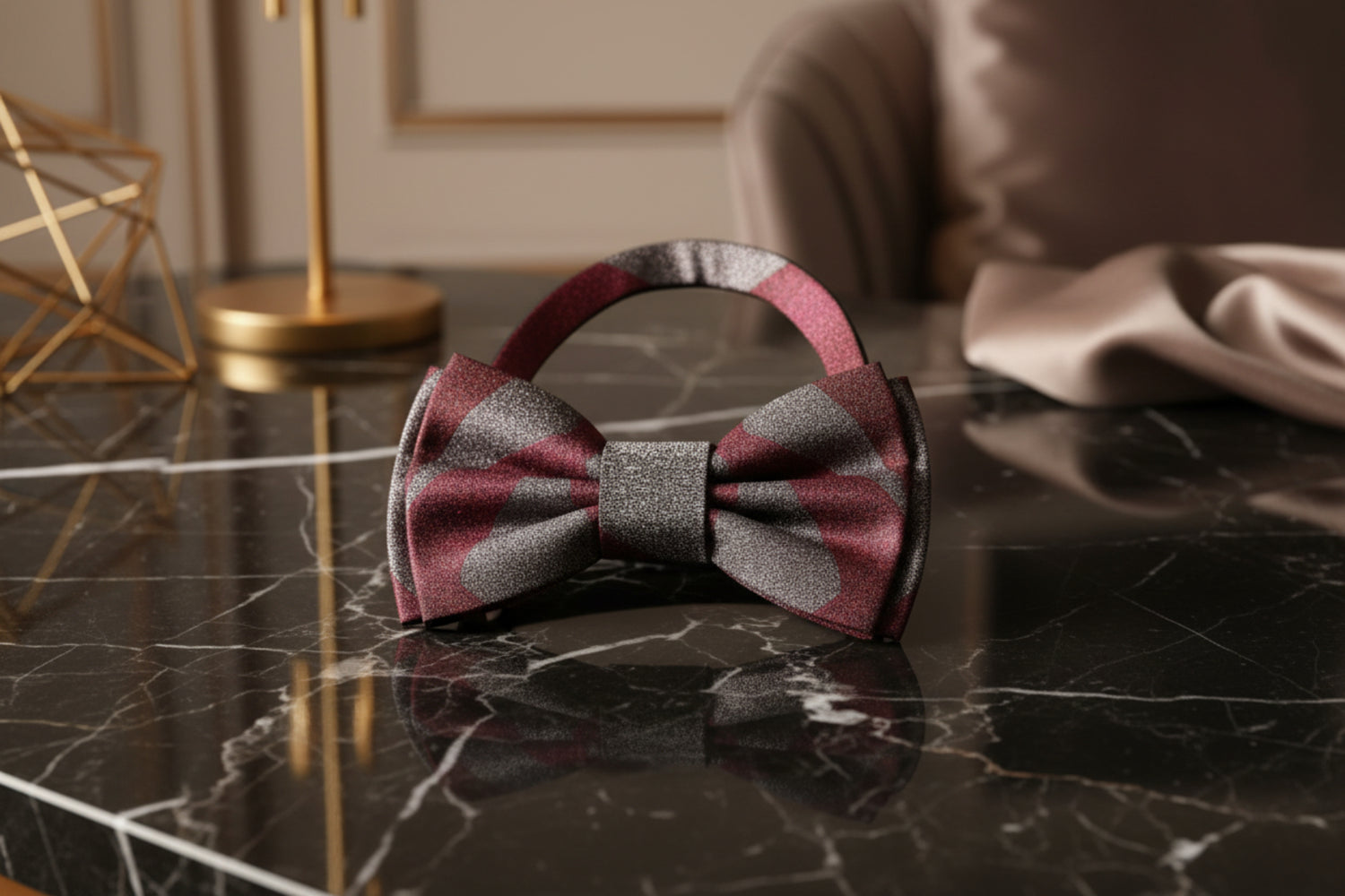 Red and Grey Abstract Pre Tied Bow Tie