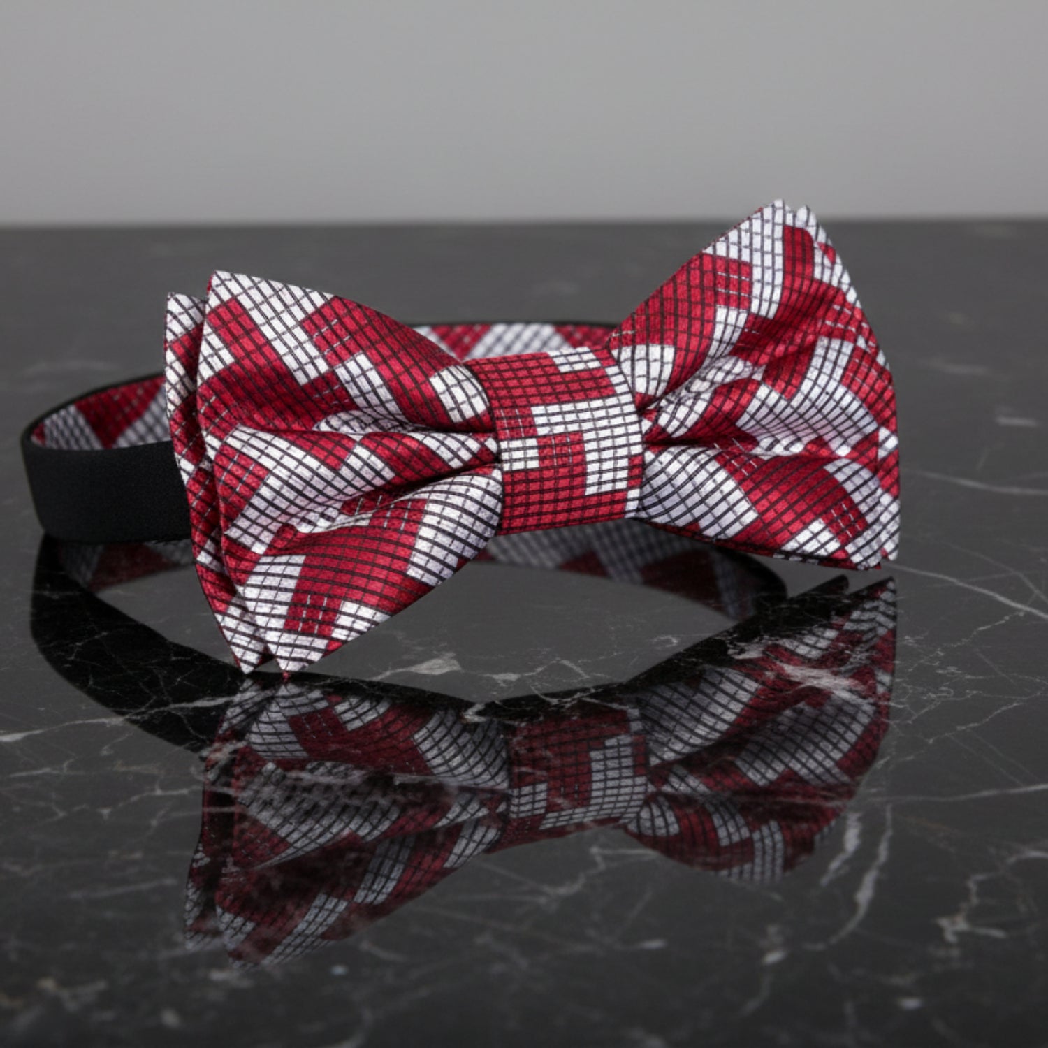 Red Grey Hounds Tooth pre Tied Bow Tie