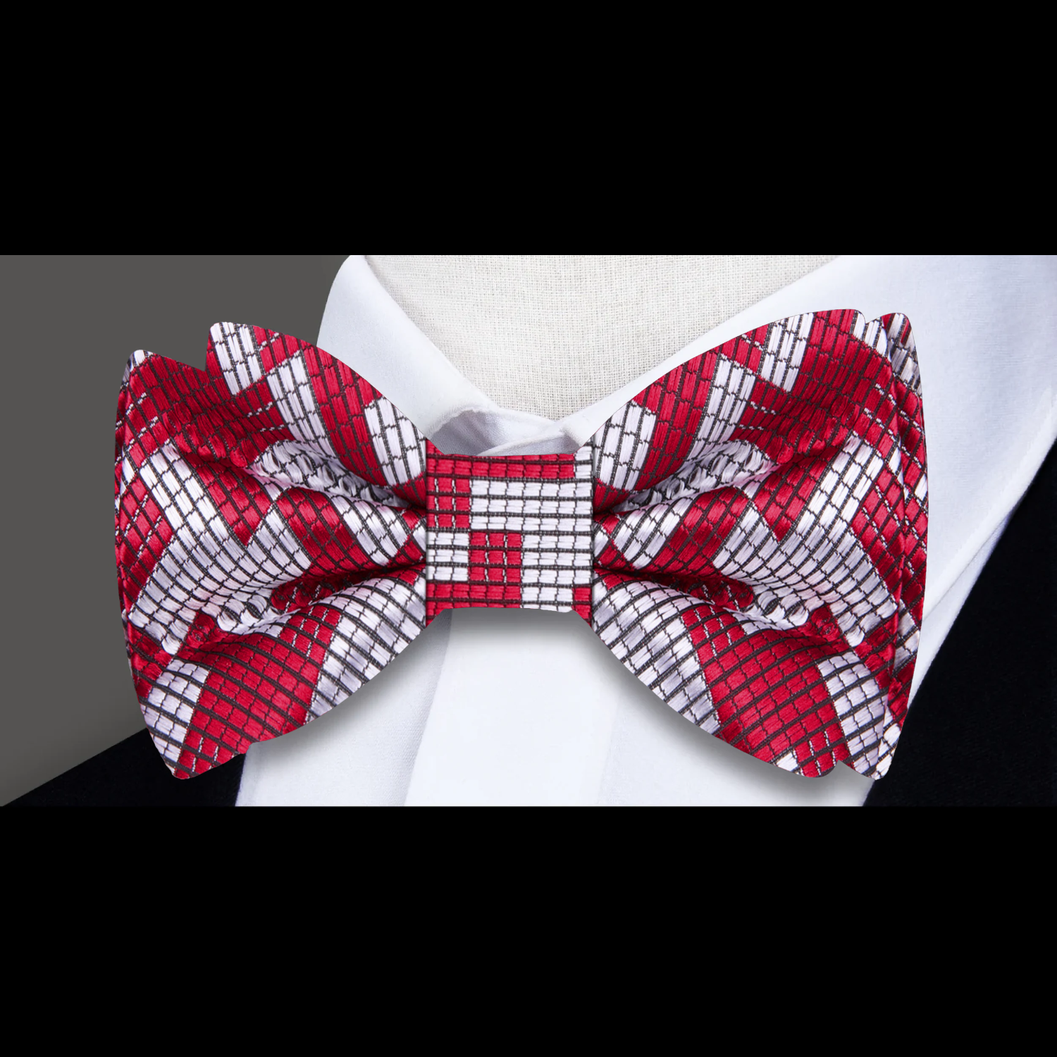 Red Grey Houndstooth Bow Tie