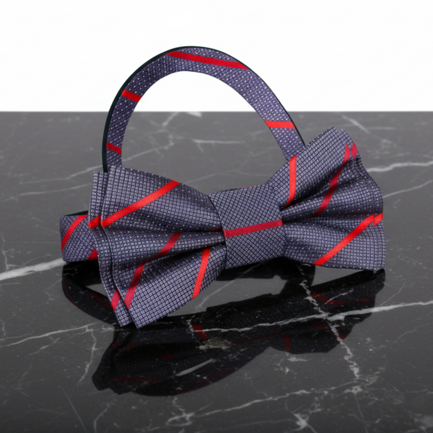 Red, Grey Stripe Bow Tie Pre Tied
