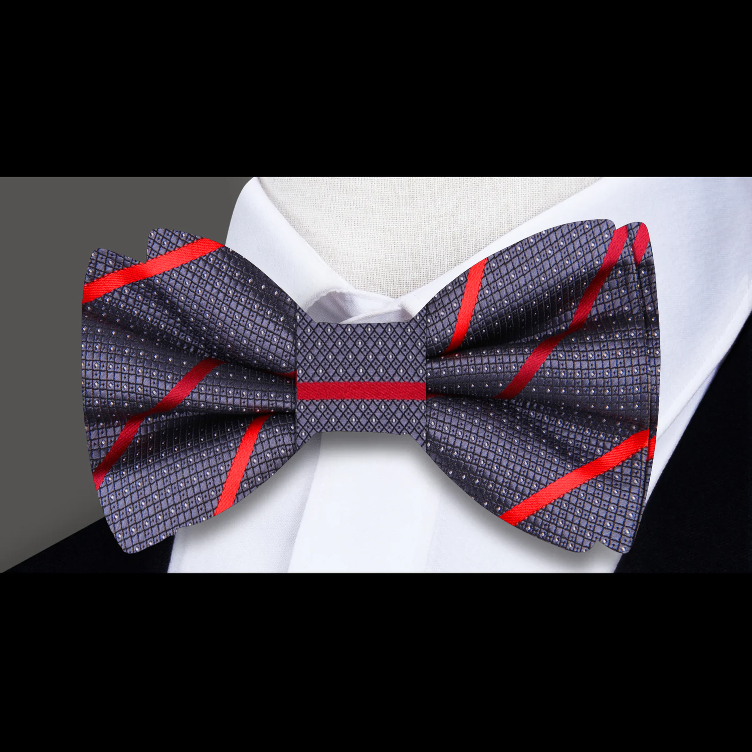 Red, Grey Stripe Bow Tie 