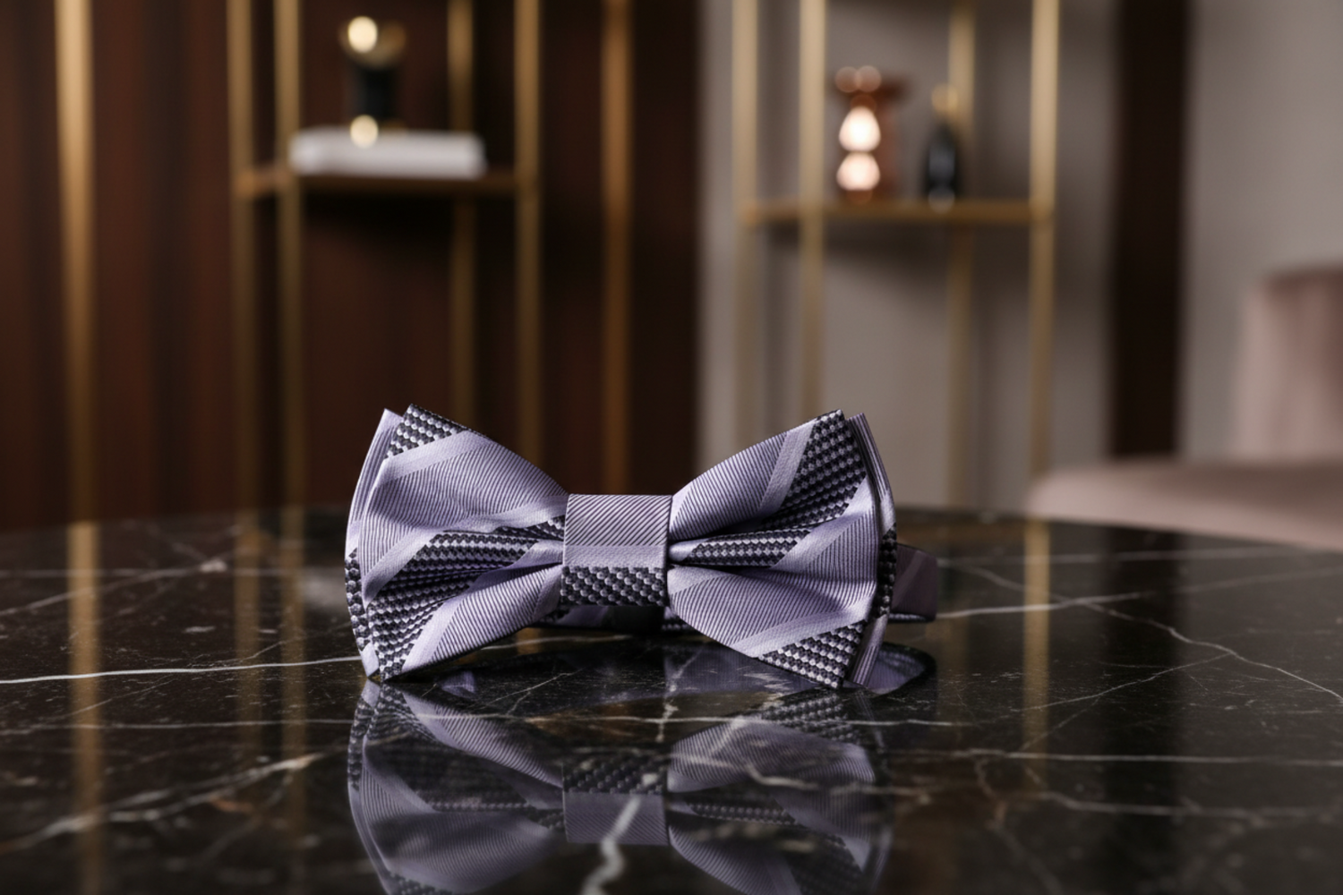 Grey, Silver Stripe Bow Tie  Pre Tied