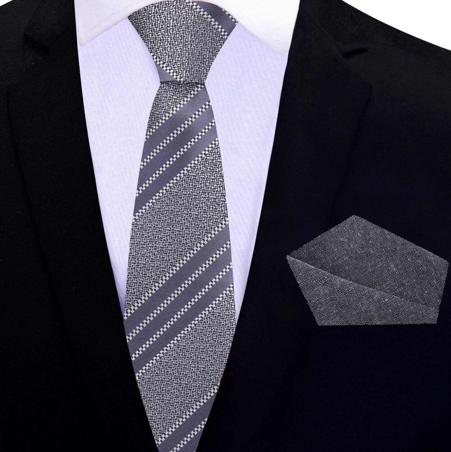 Steel Grey Striped Necktie | Classic Tonal Stripe Dress Tie
