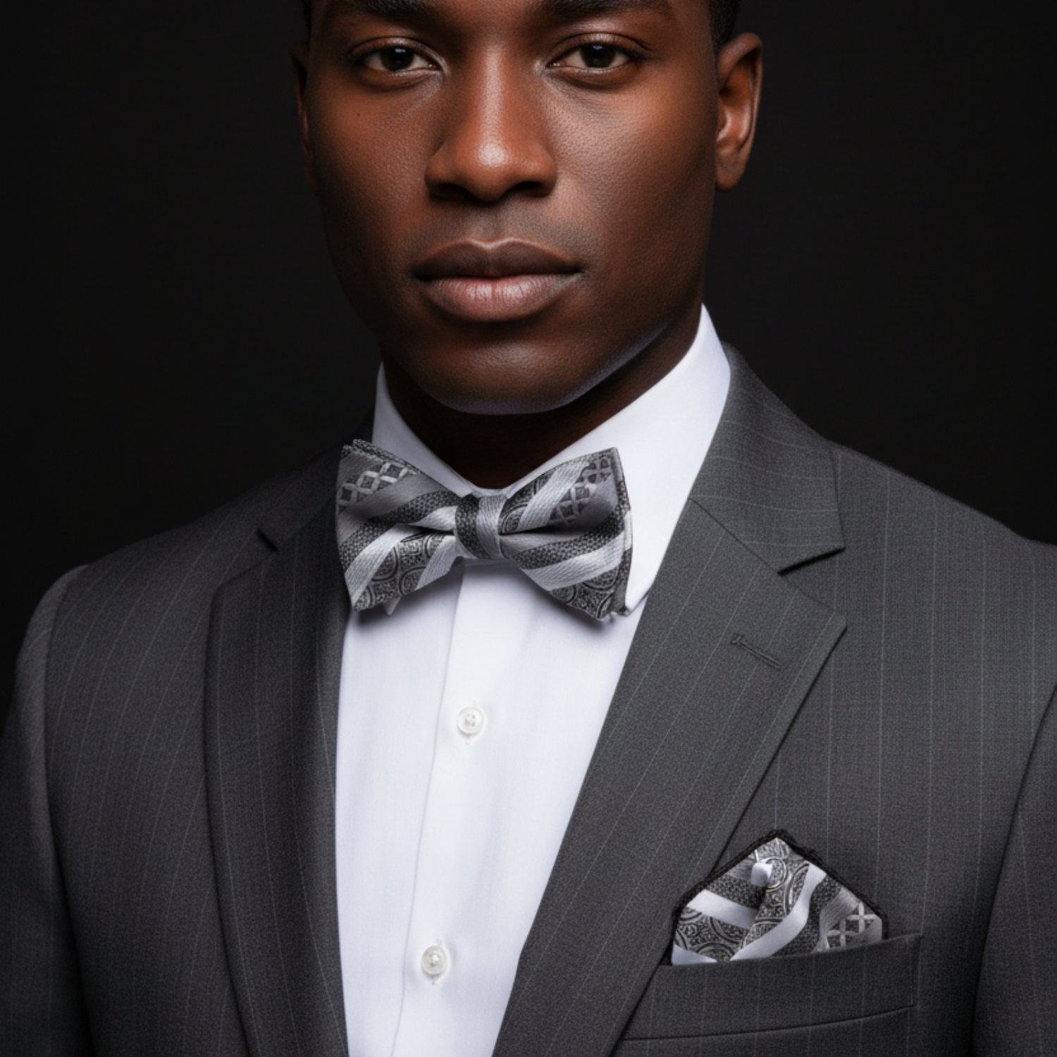 Grey, Silver & Black Abstract Stripe Bow Tie | Modern Formal Edge