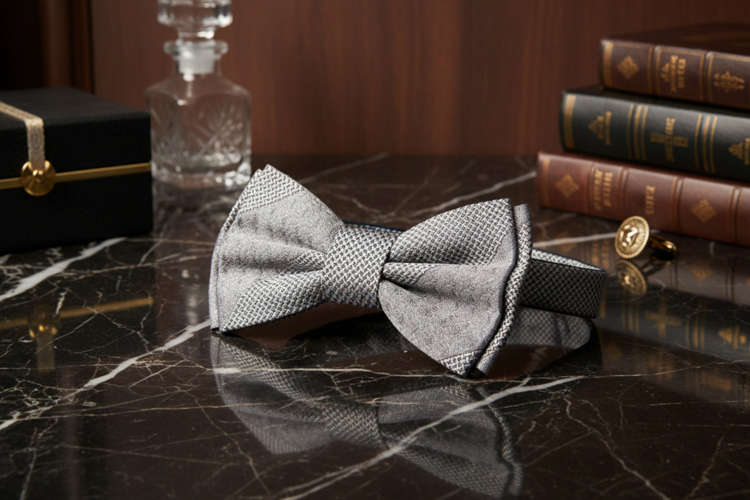 Grey Pre Tied Bow Tie