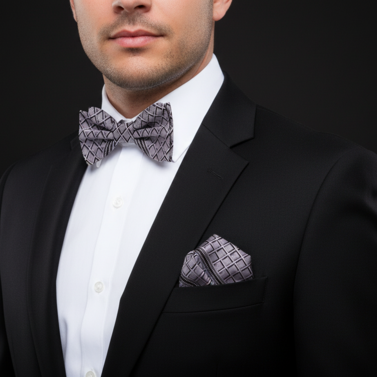 Geometric Grid Self-Tie Bow Tie | Silver or Purple