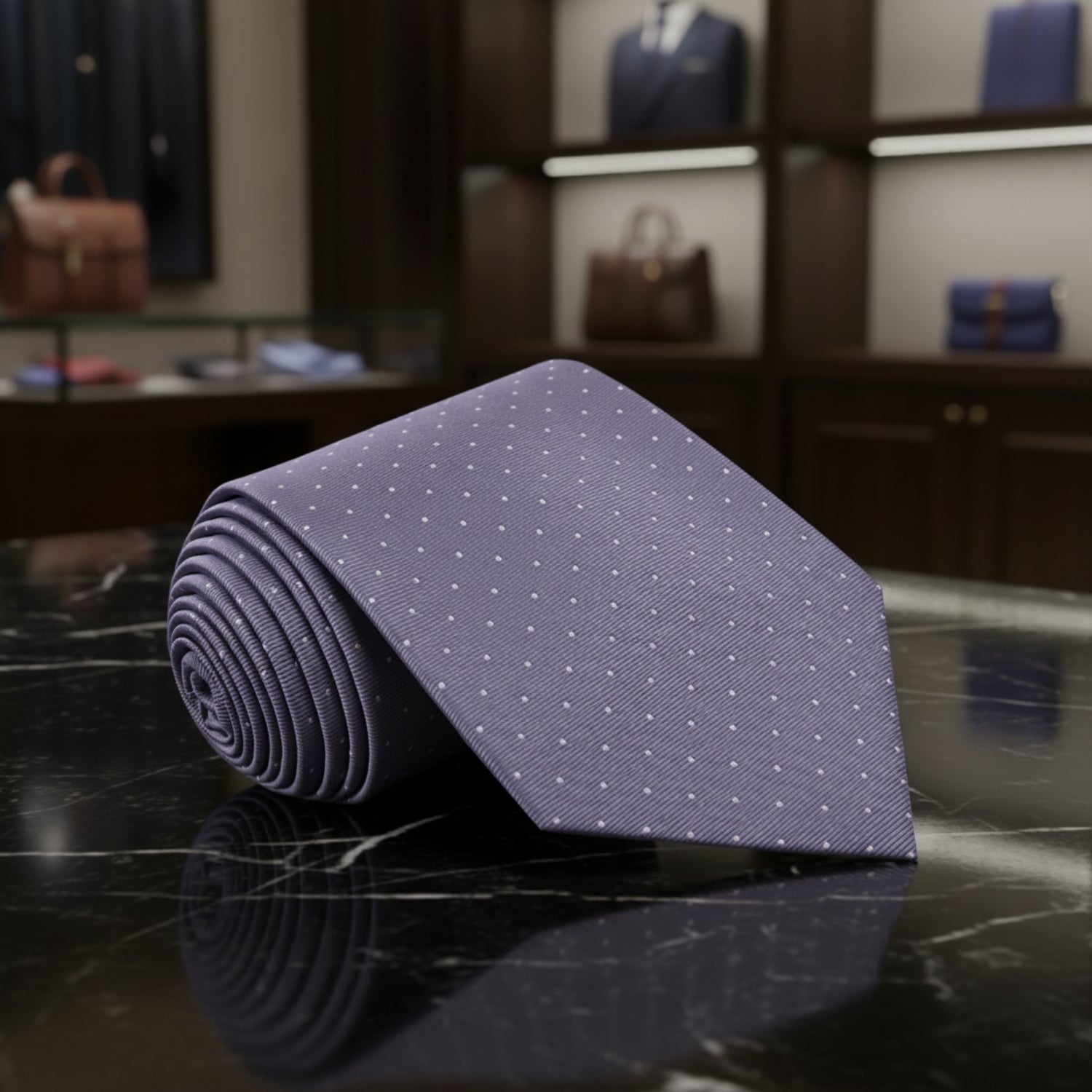 Grey and White Polka Necktie