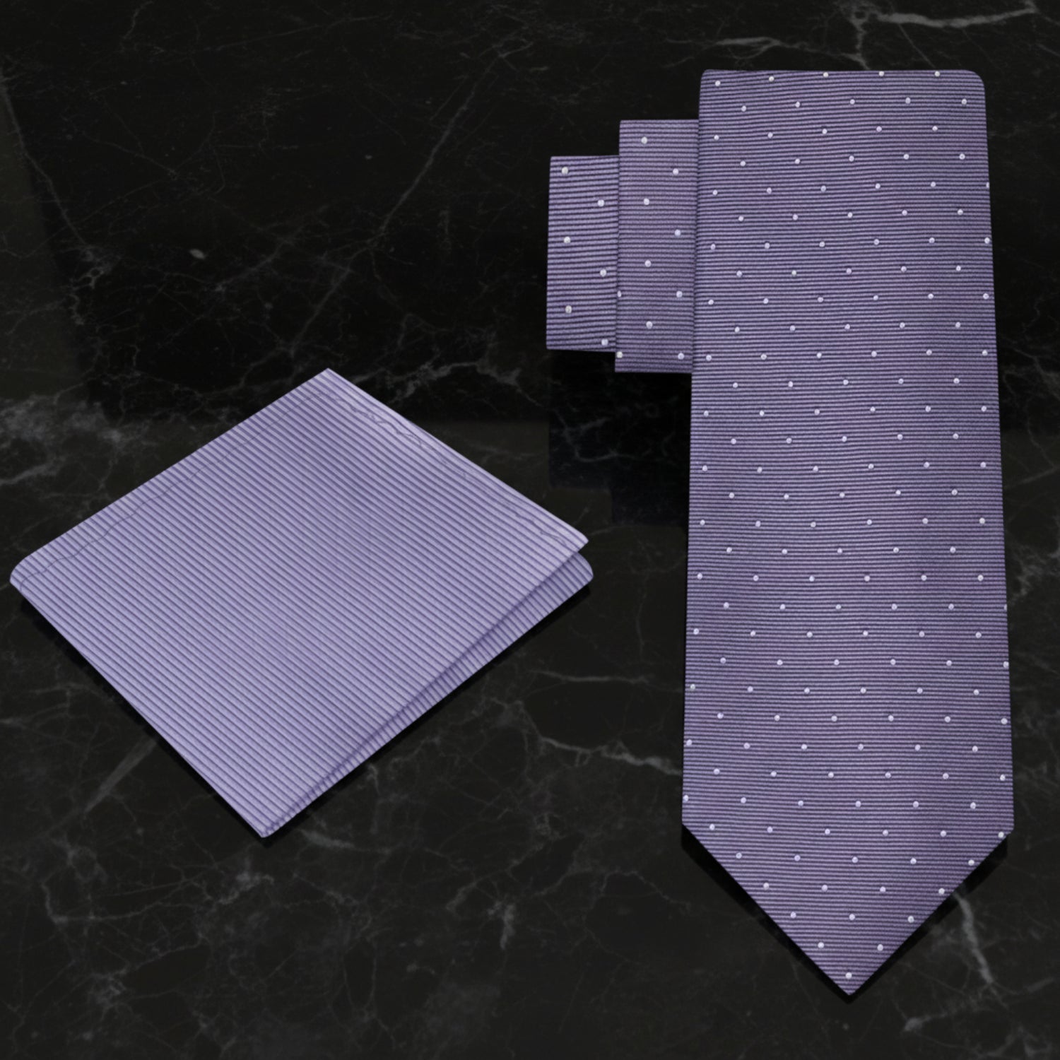 View 3: Grey, White Polka necktie and Square