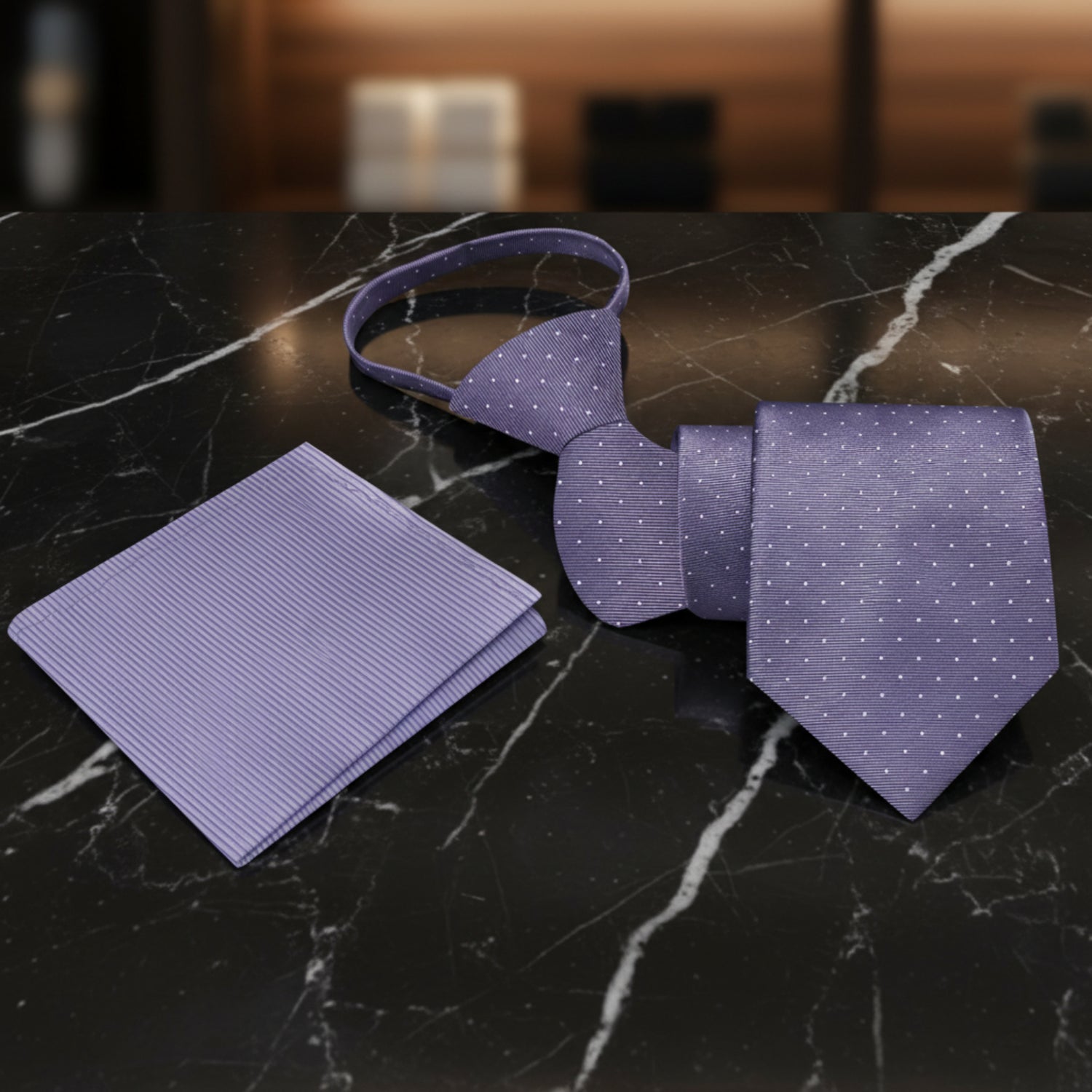 View 2 Grey, White Polka necktie and Square