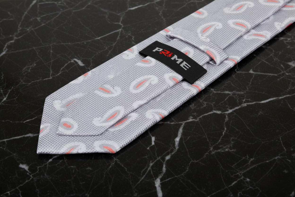 Light Grey, Orange Paisley Necktie Keep 
