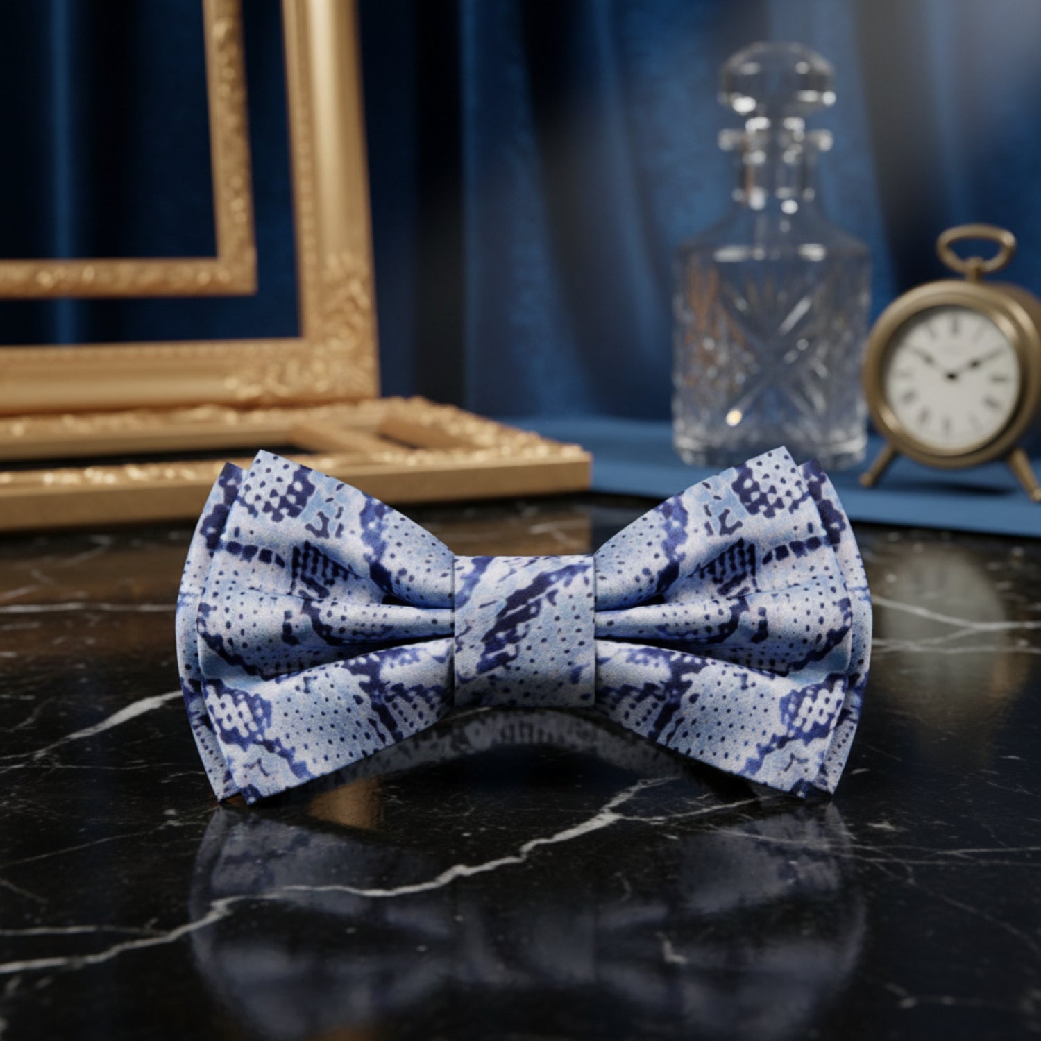 Grey Black Snakeskin Pre Tied Bow Tie