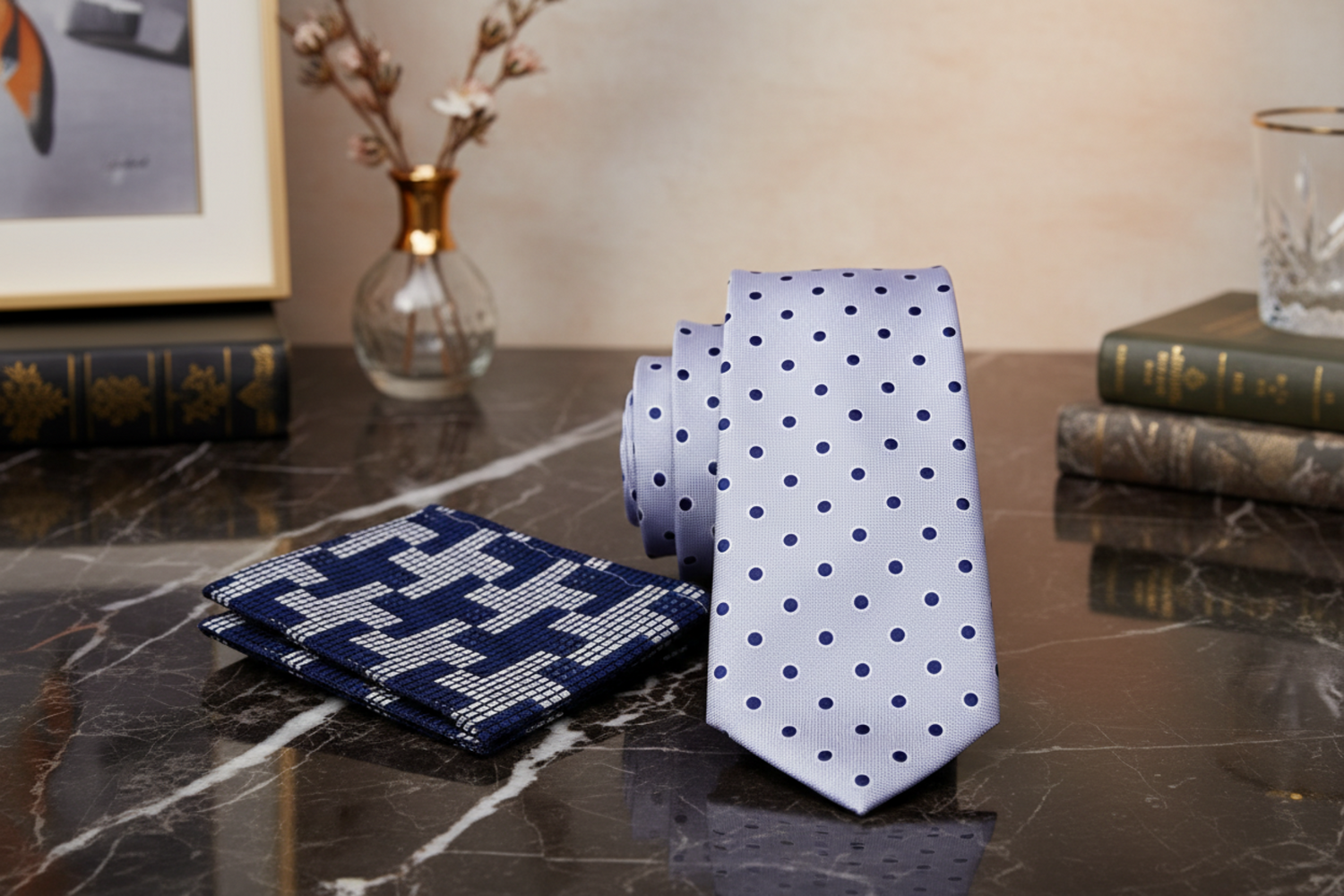 Alt Grey and Blue Polka Necktie and Accenting Square