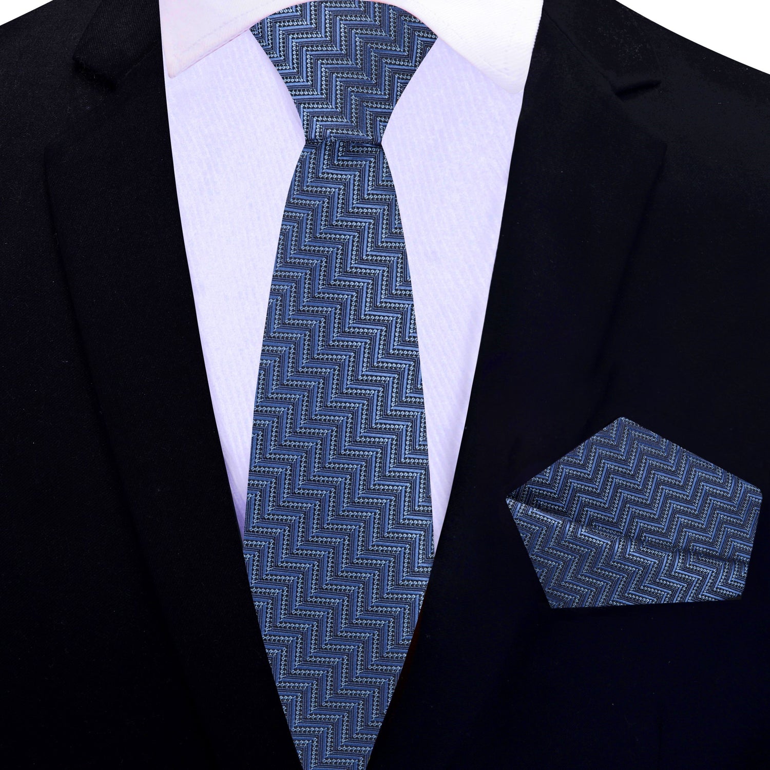 Thin Tie: Blue Chevrons Tie and Matching Square