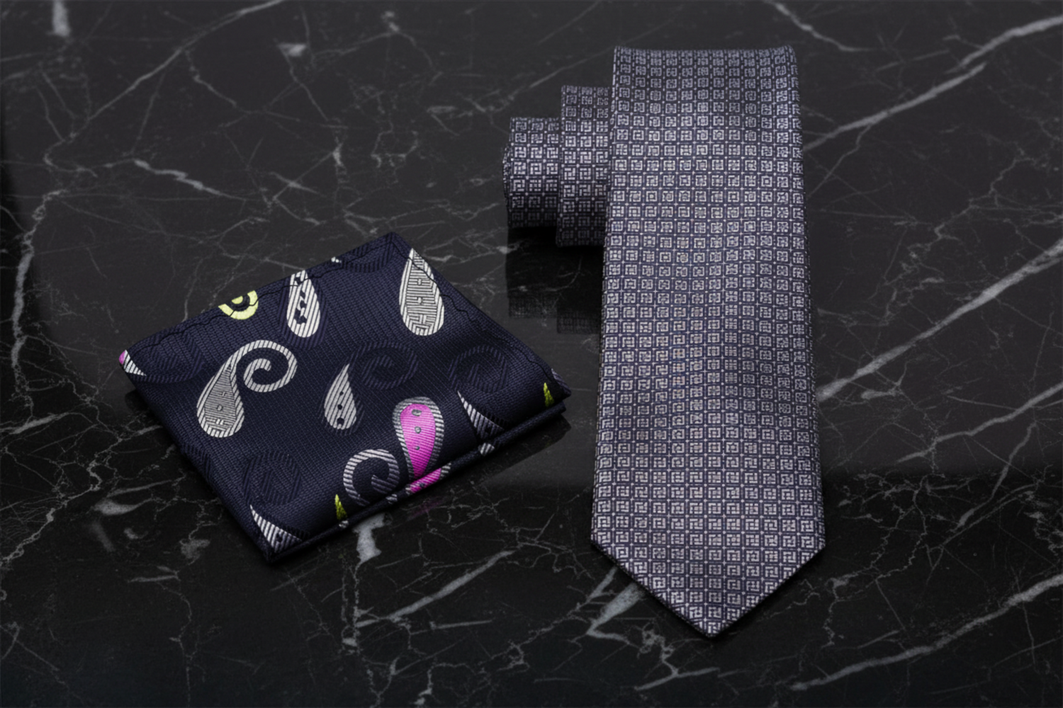 Alt Gun Metal Grey Geometric Tie and Accenting Square