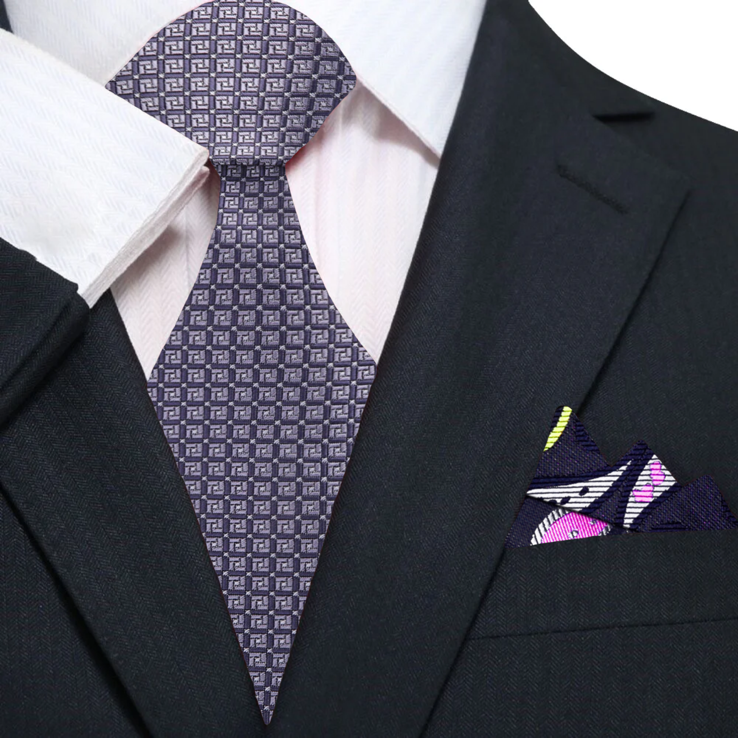 Gun Metal Grey Geometric Tie and Accenting Square