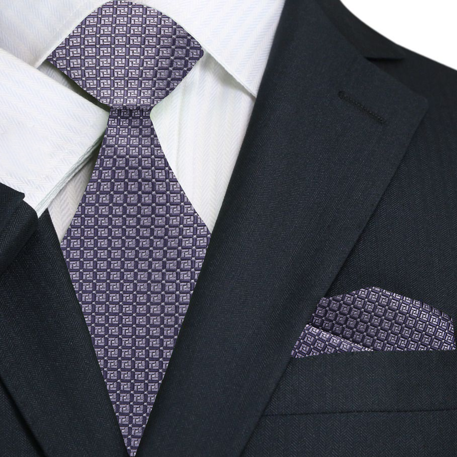 Main: Gun Metal Grey Geometric Tie and Square