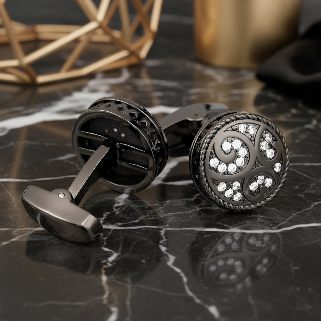 View 2 Gunmetal Circle Cufflinks