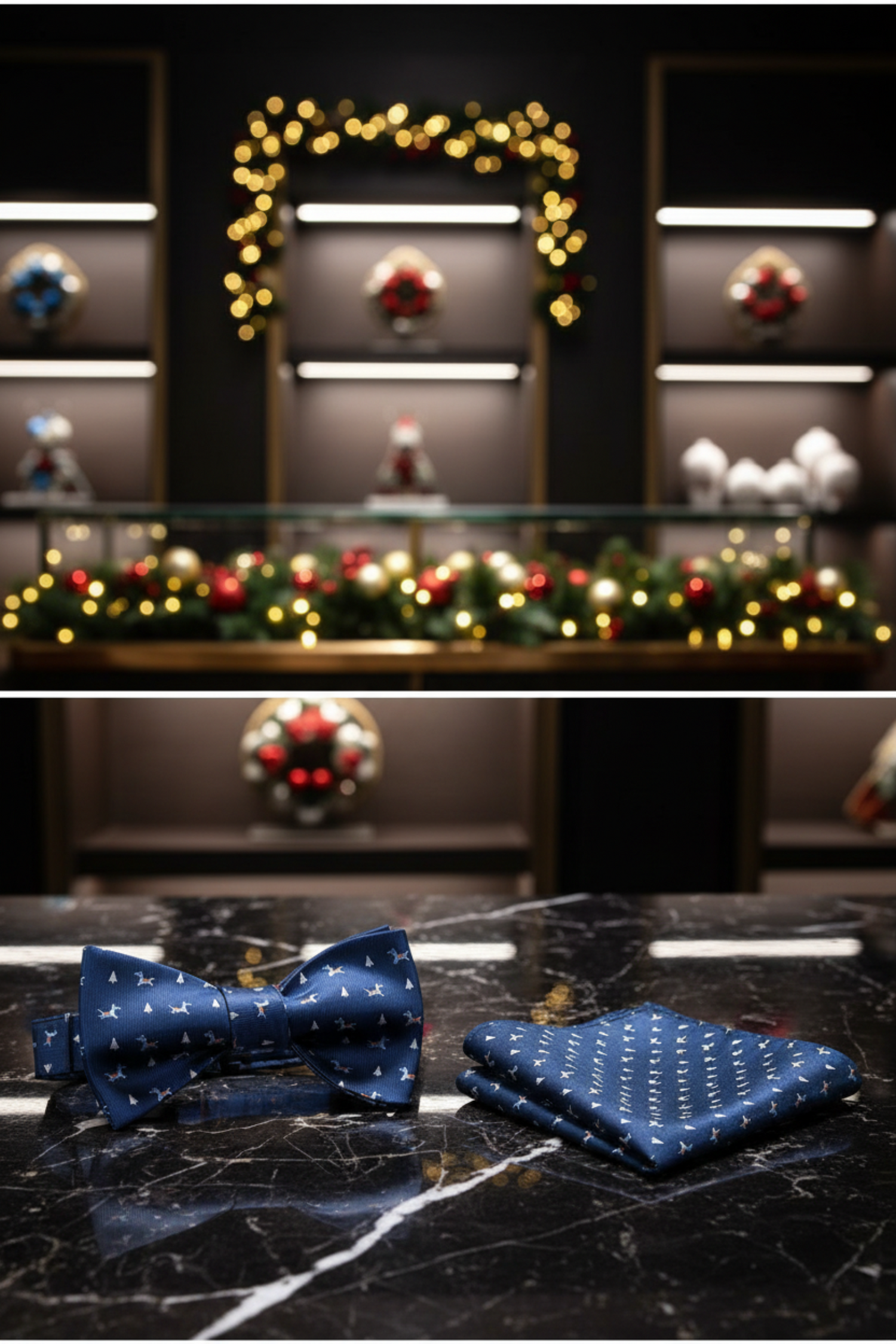 Blue reindeer bow tie and square