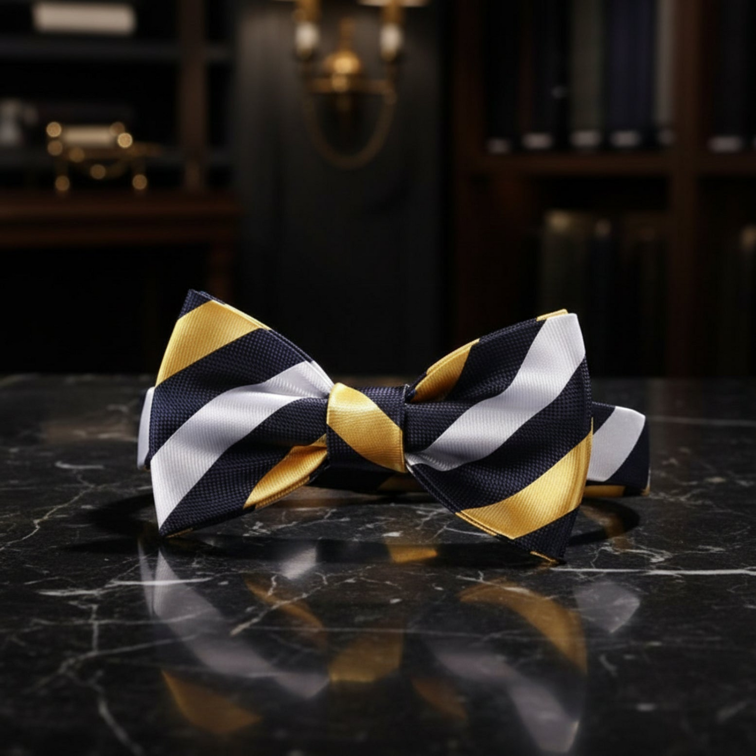 Boys Navy Yellow White Stripe Pre-Tied Bow Tie for Formal Outfits