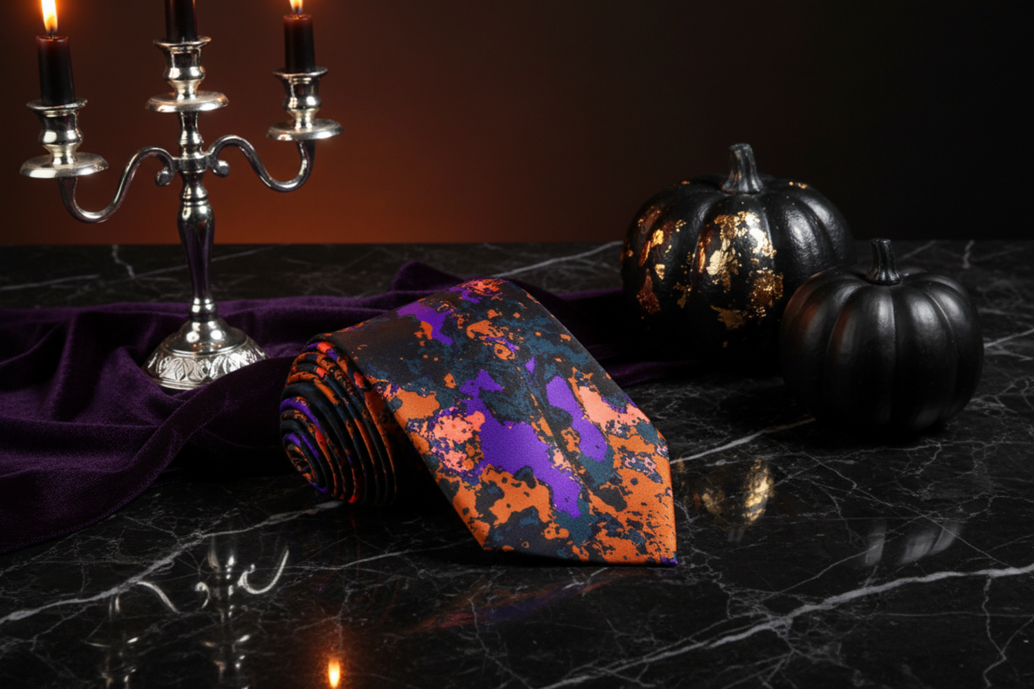 Orange, Purple Inkblot Tie