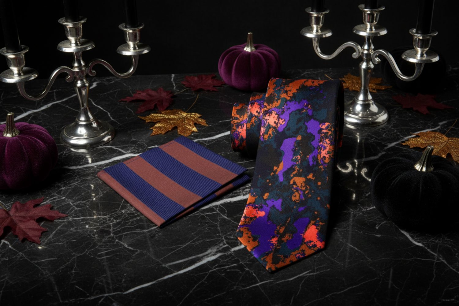 Alt View: Orange, Purple Inkblot Tie and Accenting Square