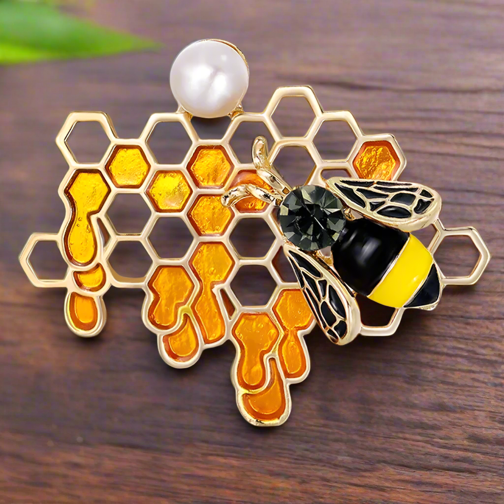 Gold, Black Honeycomb and Honey Bee Lapel Pin