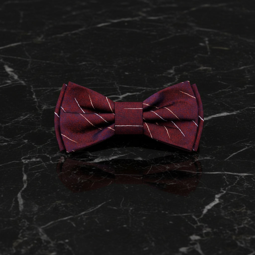 Navy blue bow tie with red and white stripes