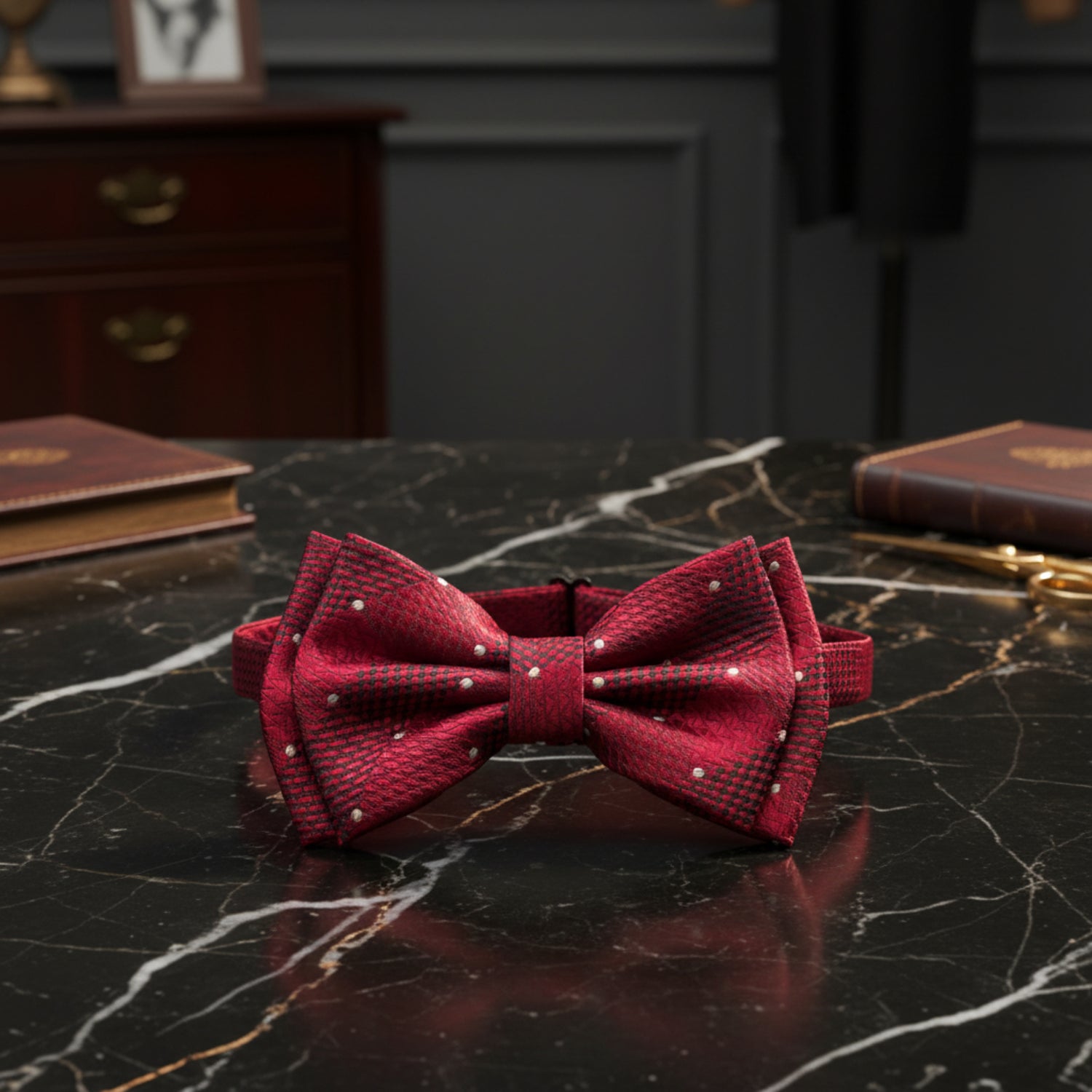 Kids Burgundy Red Geometric Dot Pre-Tied Bow Tie