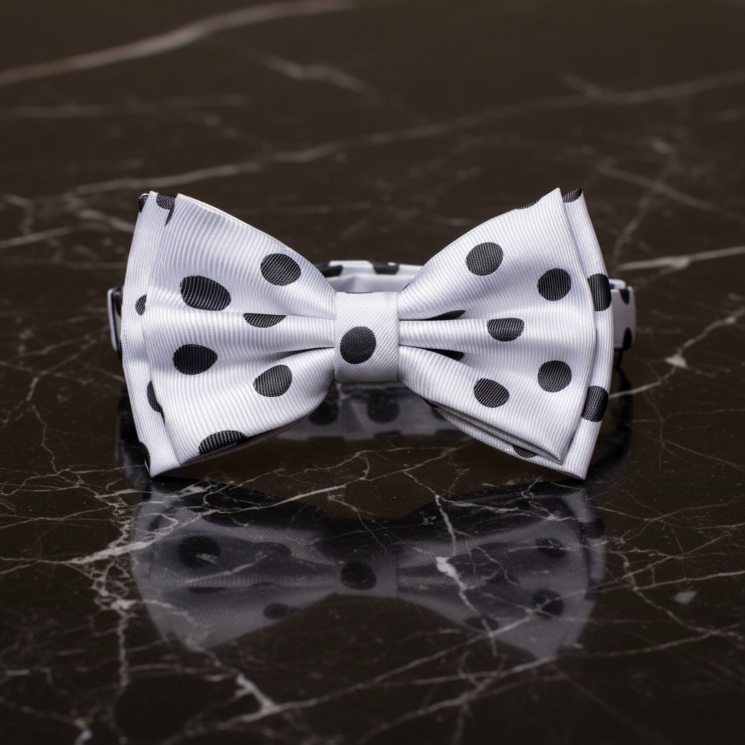 A White, Black Color Polka Dot  pre tied bow