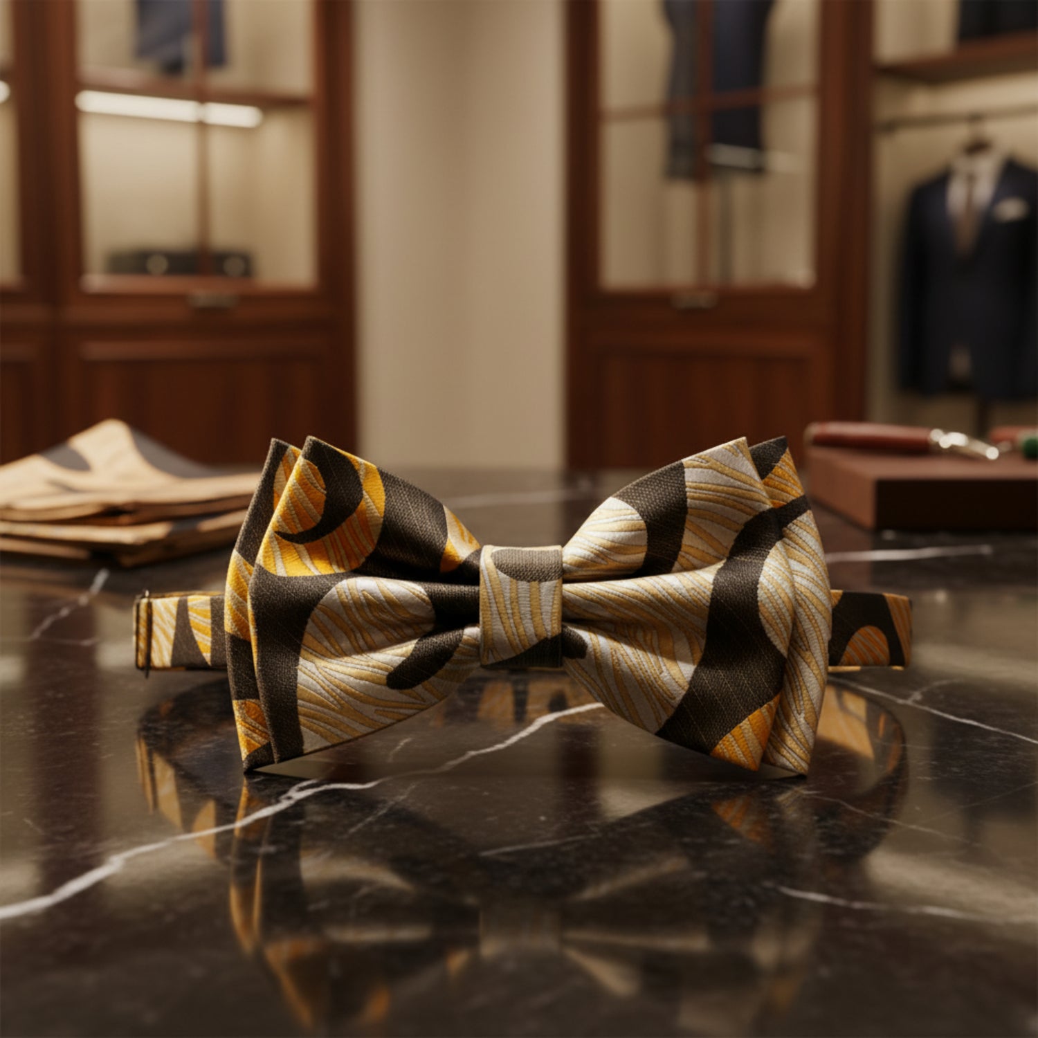 Boys Black, Orange & Gold Abstract Swirl Pre-Tied Bow Tie