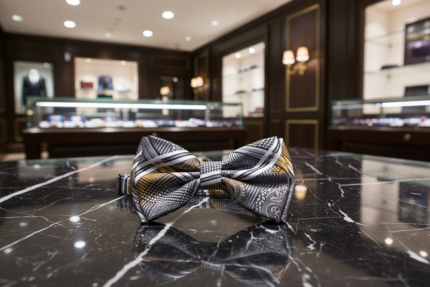 Patterned bow tie on a marble background