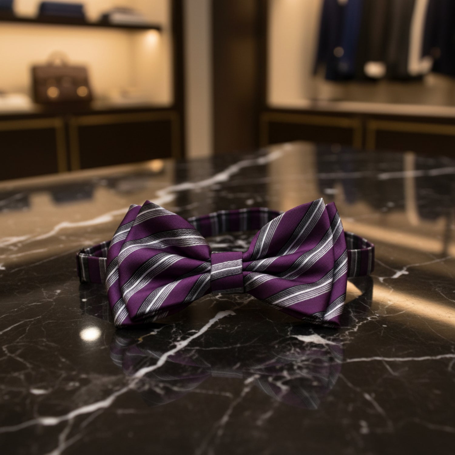 A Purple, Grey Color With Stripe Pattern  Kids Pre-Tied Bow Tie 