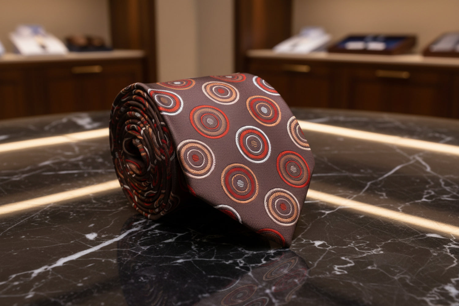 Brown red and orange bullseye tie