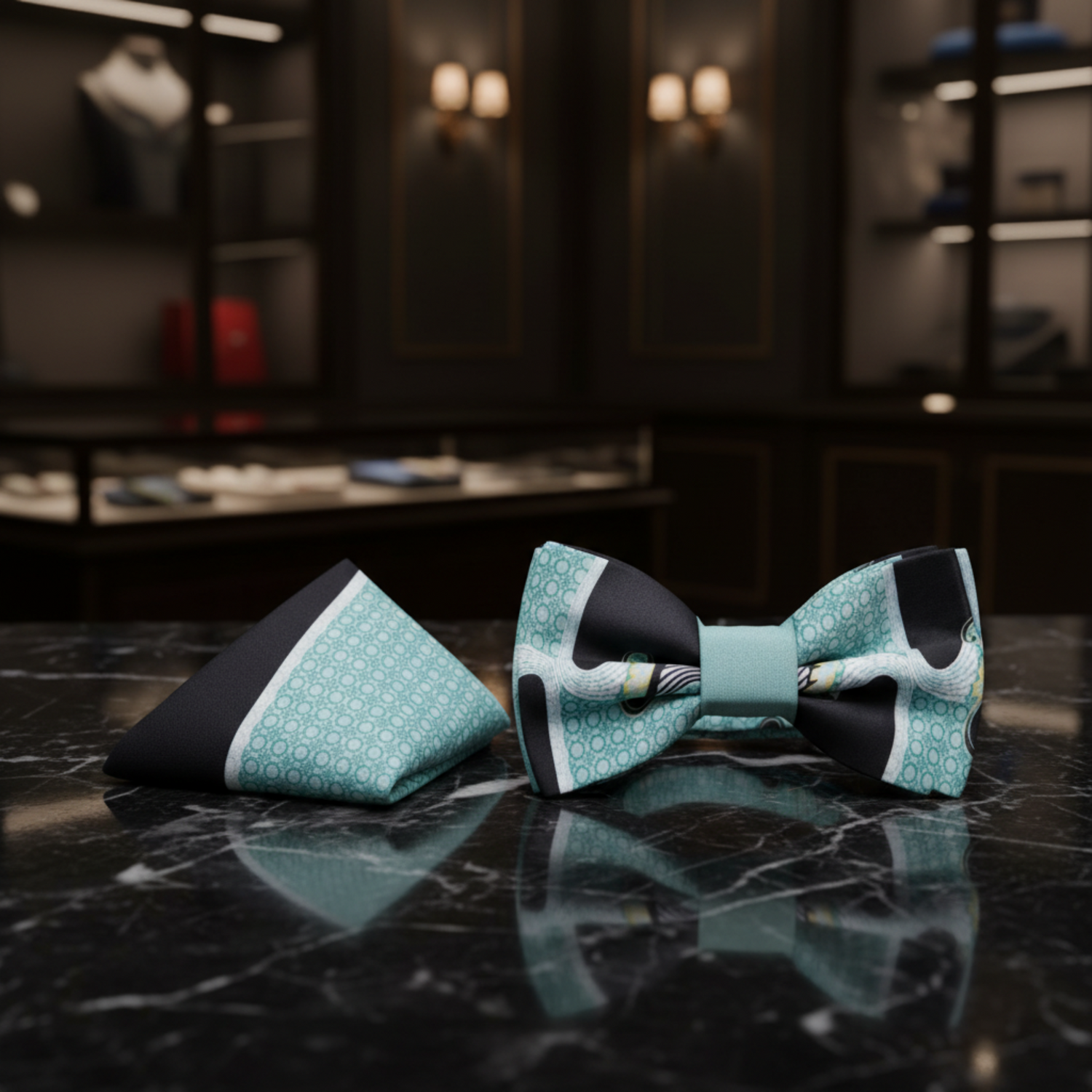 Ice black abstract waves bow tie and square||Ice