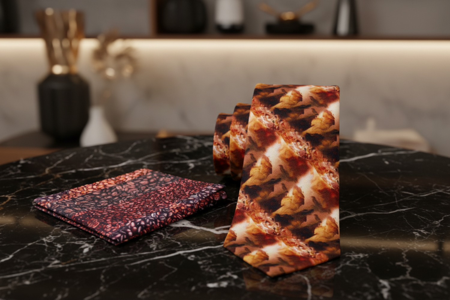 Alt Iced Coffee Necktie and Accenting Coffee Beans Square