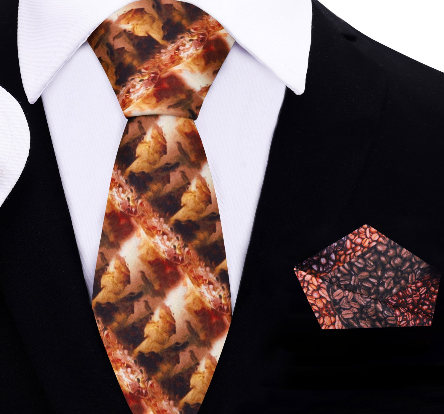 Thin Iced Coffee Necktie and Accenting Coffee Beans Square