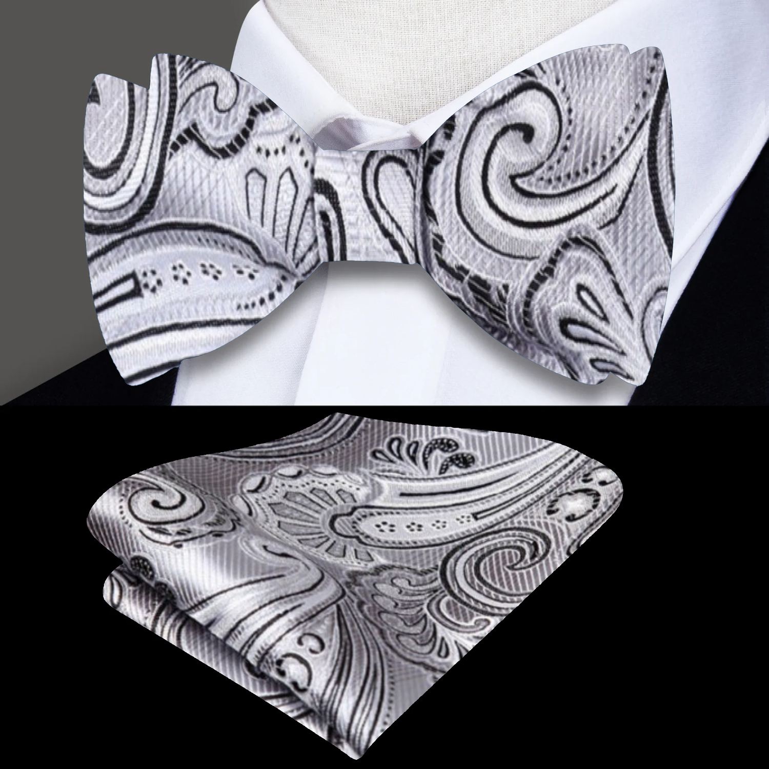 Grey, Black Bow Tie & Square