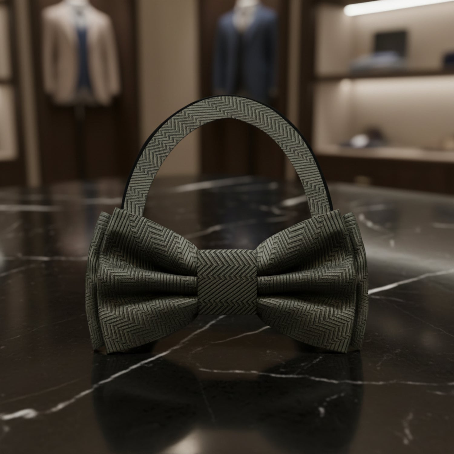 green patterned bow tie on a white background