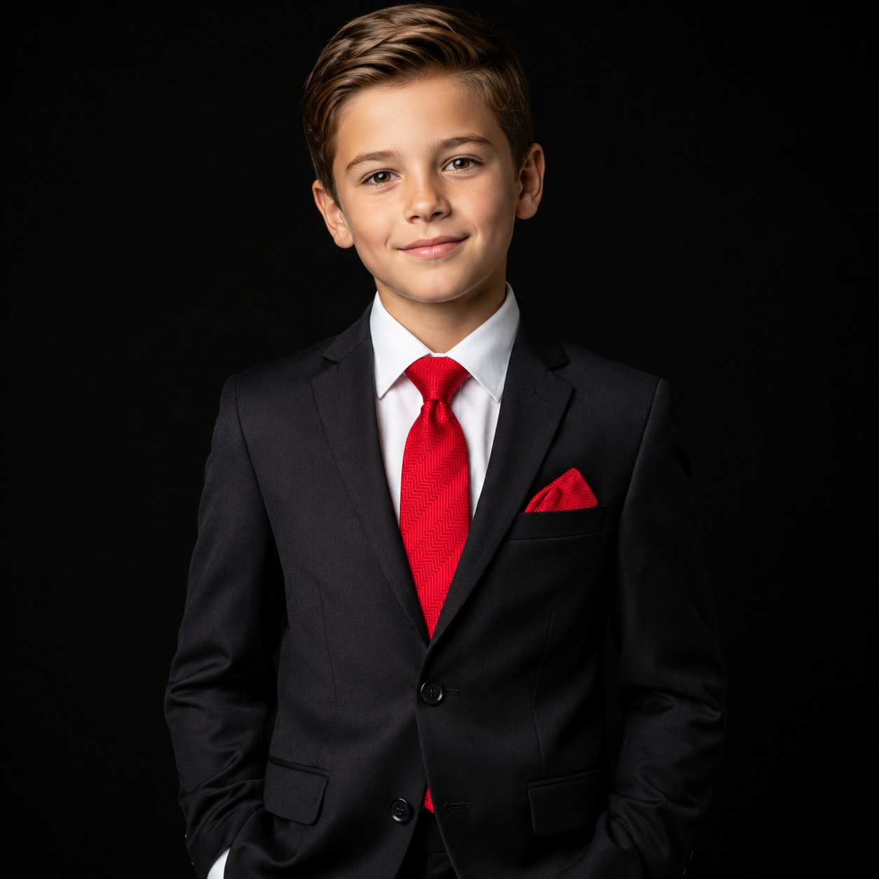 Red Kids Tie and Square on suit