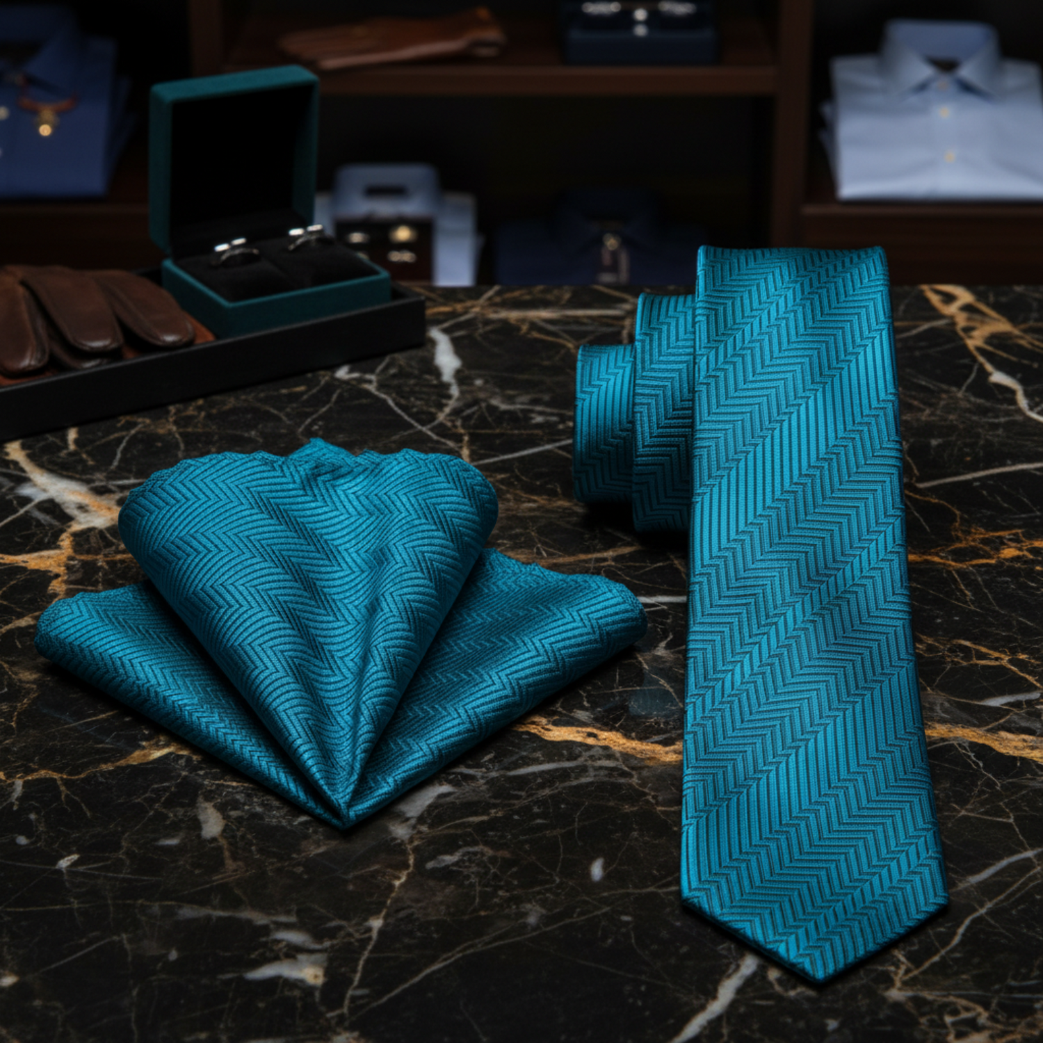 Boys Teal Blue Herringbone Tie for Weddings & Formal Outfits