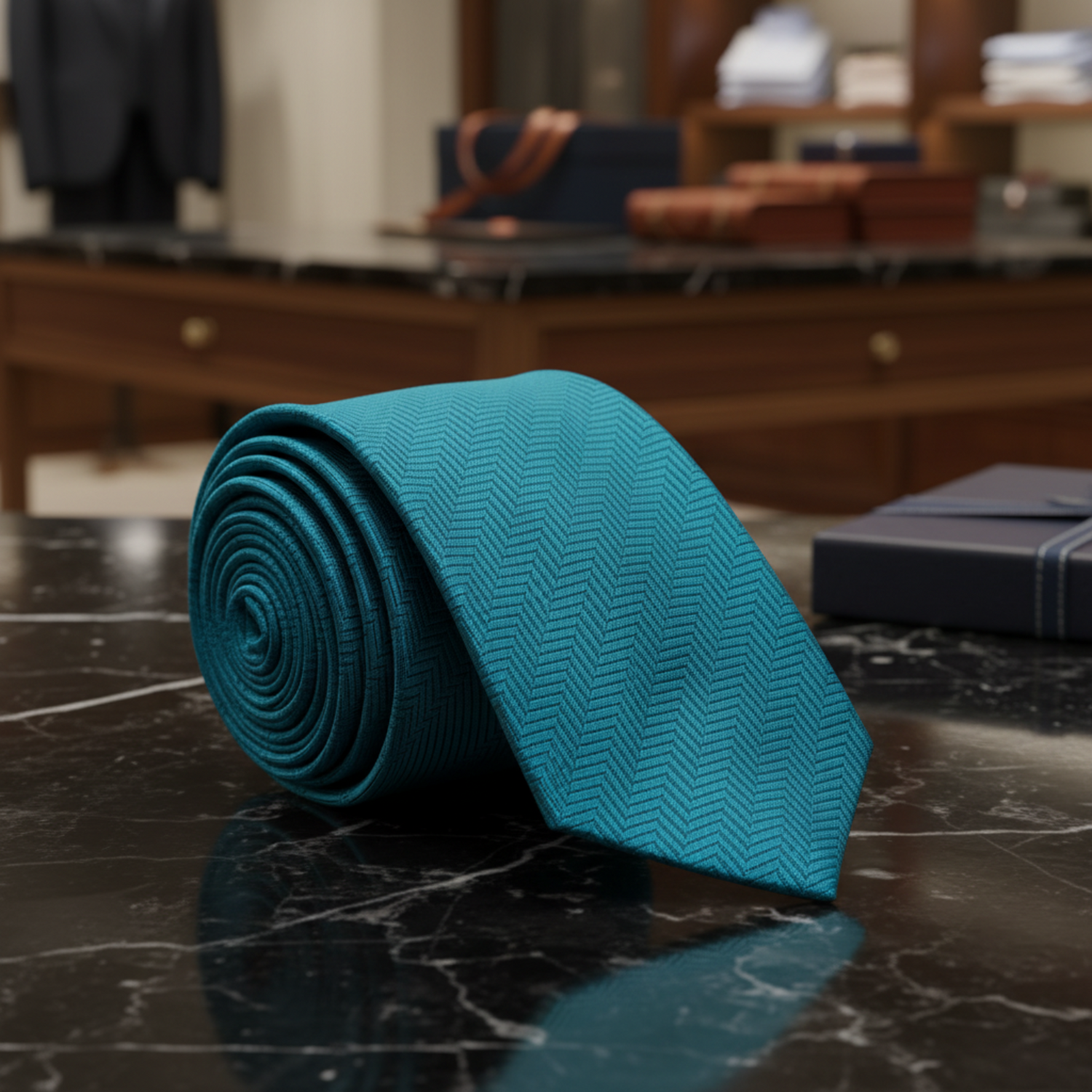 Boys Teal Blue Herringbone Tie for Weddings & Formal Outfits