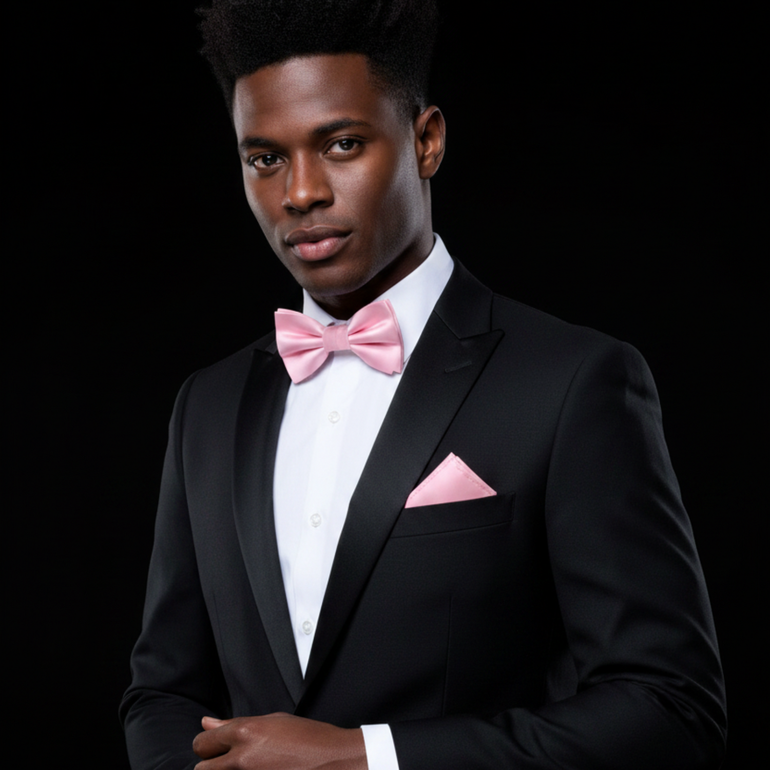 Solid Glossy Kobi Pink Silk Bow Tie and Pocket Square