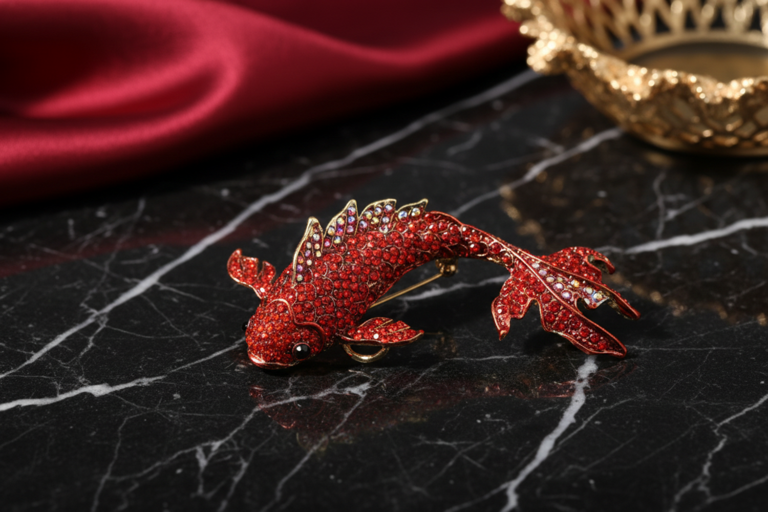 View 2: Red Koi Fish Lapel Pin