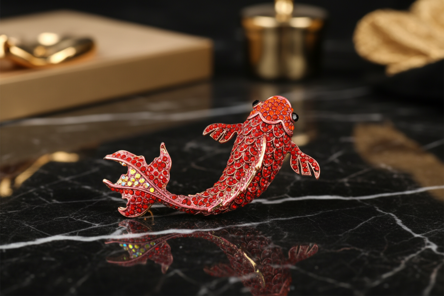 Red Koi Fish Lapel Pin View 5
