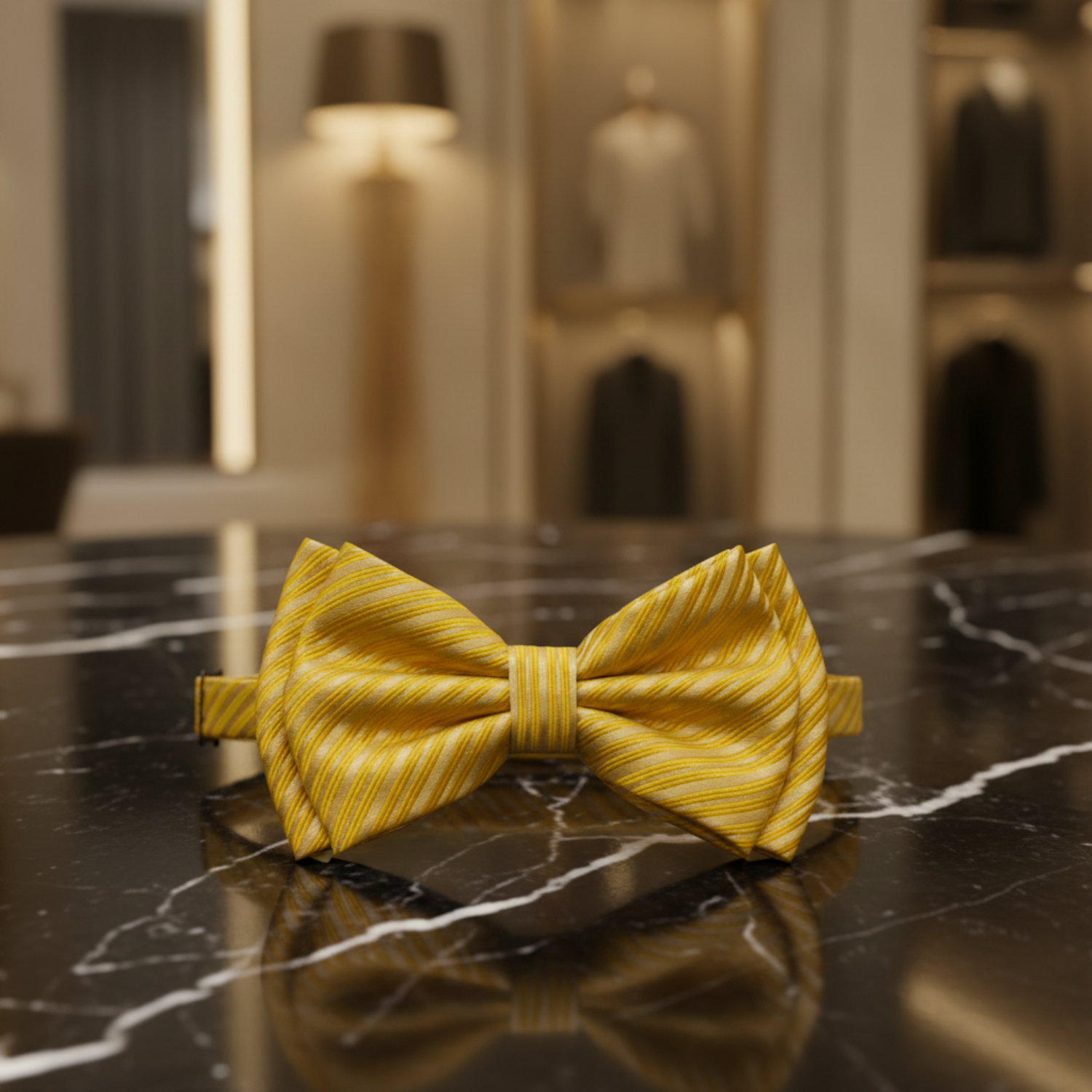 Yellow Pinstripe Bow Tie Pre Tied