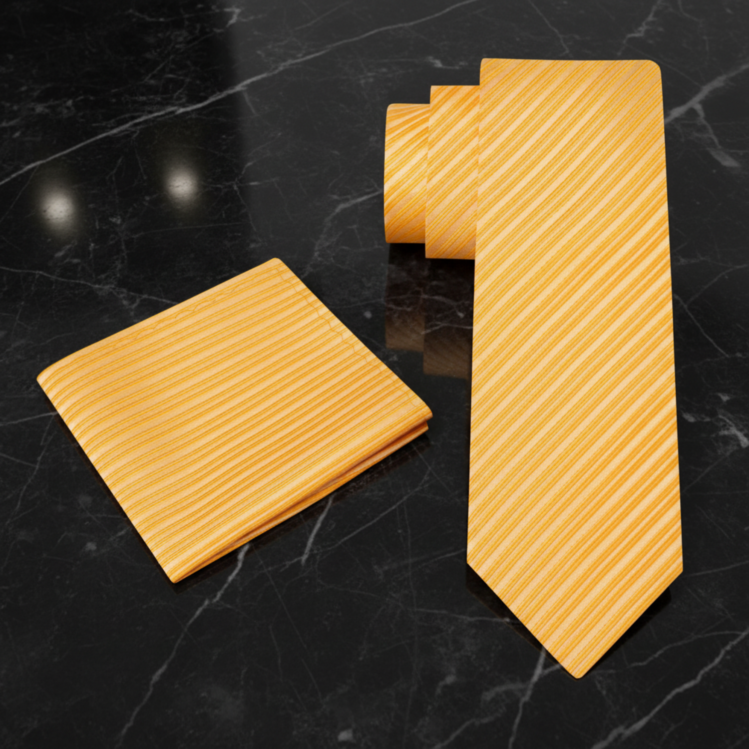 Yellow Stripe Tie and Pocket Square