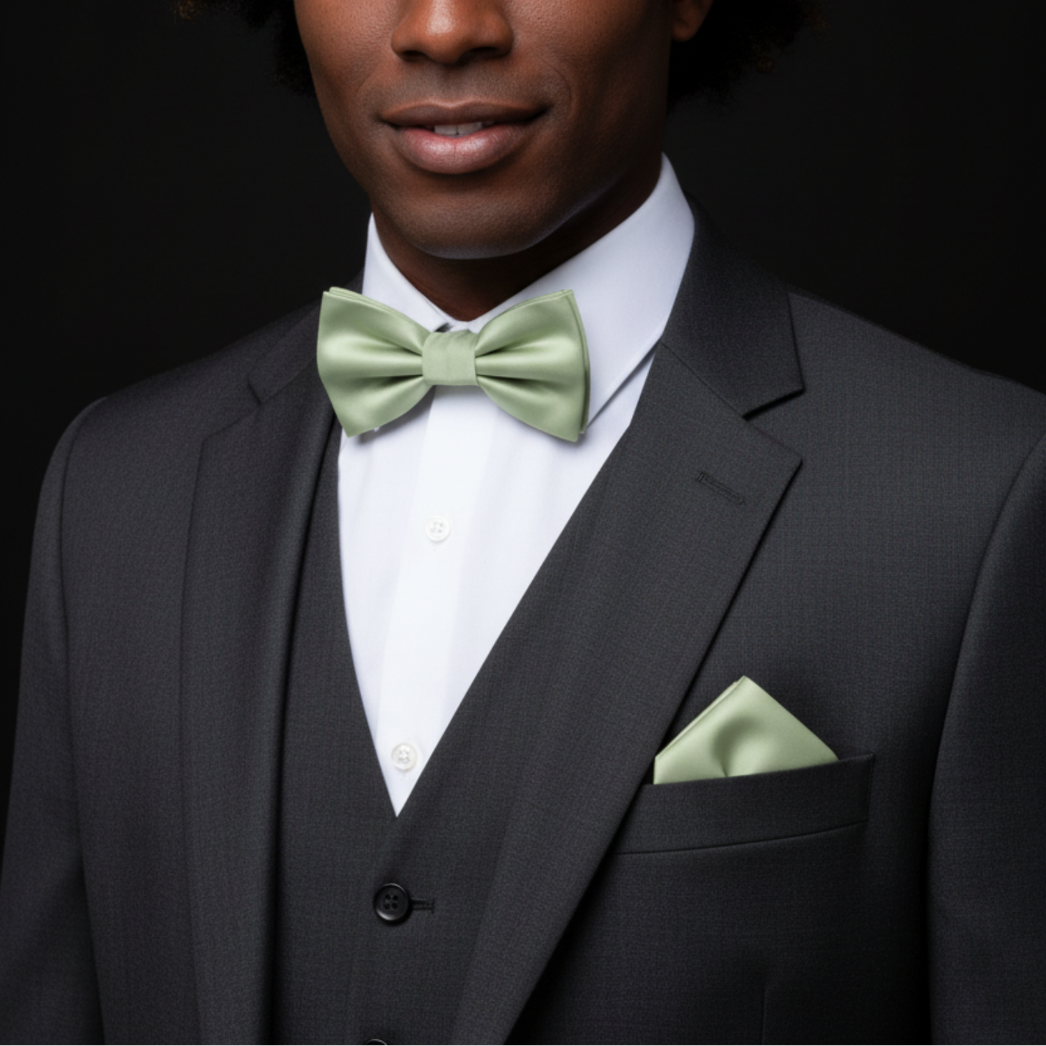 Solid Glossy Laurel Green Bow Tie and Pocket Square