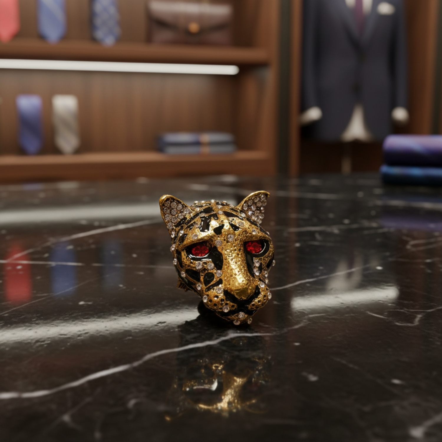 Gold Leopard Head Lapel Pin
