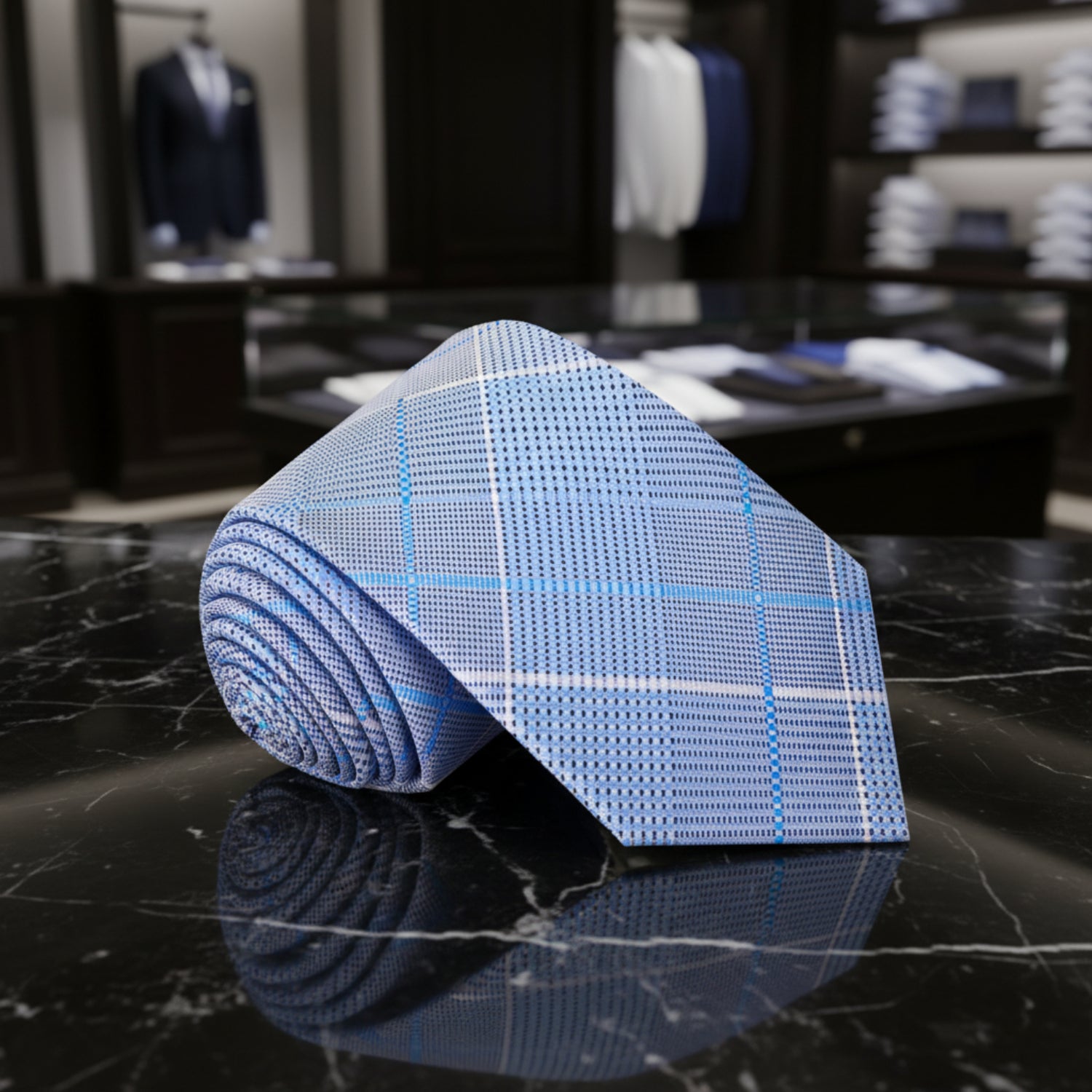Light Blue, White Plaid Tie  